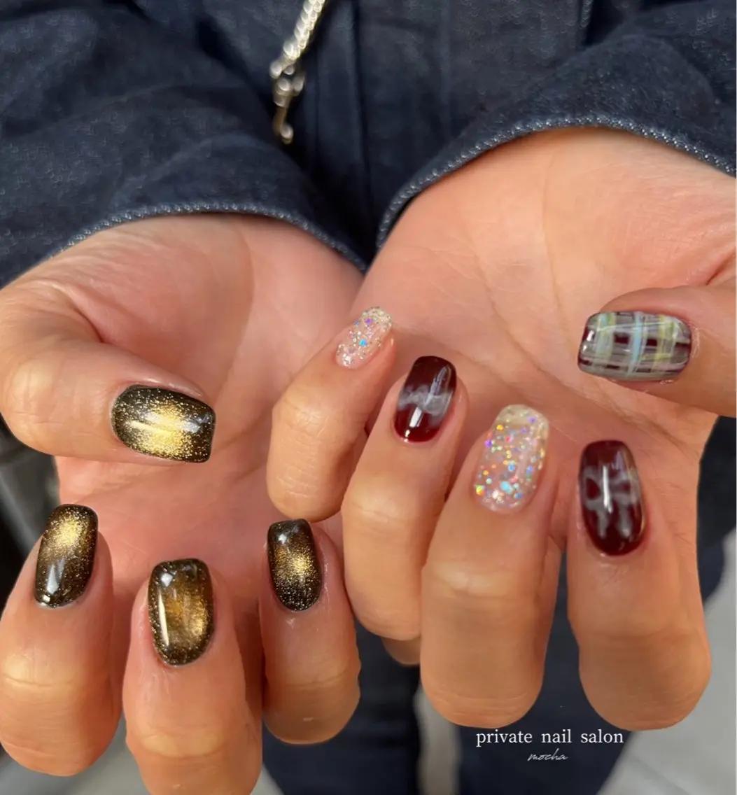 ネイル カジュアル チークネイル フレンチネイル ジェルネイル マグネットネイル ハンドネイル mocha nailのネイルデザイン