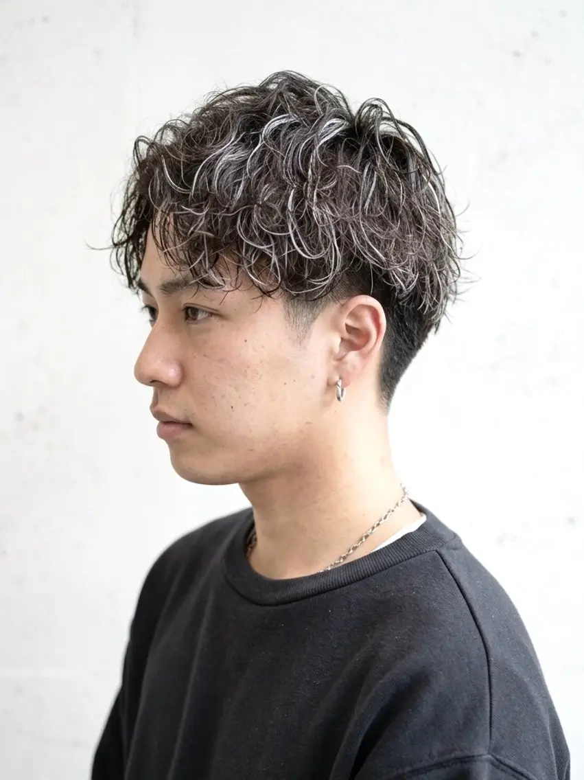 ショート カラー メンズ メンズメッシュ 刈り上げ メッシュ カット ヘアカラー 大人メンズパーマ /石川瑠青のヘアスタイル