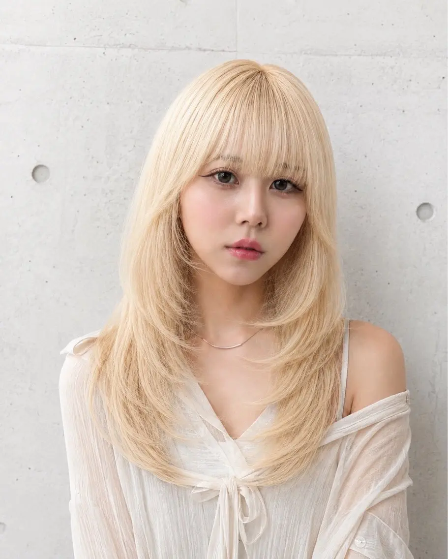 ロング カラー ベージュカラー ブロンド ブロンドベージュ 透明感カラー ハイトーンカラー カット ヘアカラー トリートメント 盛れる顔まわりカット 髪質改善/渋谷/れんのヘアスタイル