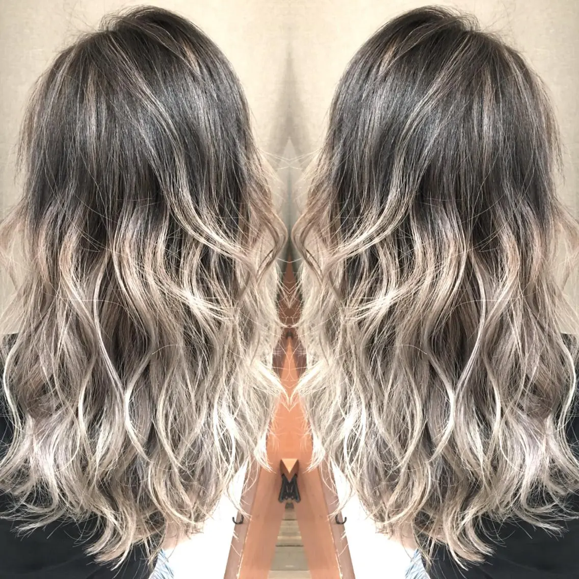 ロング カラー ネイル マツエク・マツパ バレイヤージュ シルバー レイヤーカット シルバー トリートメント 井上 一平のヘアスタイル