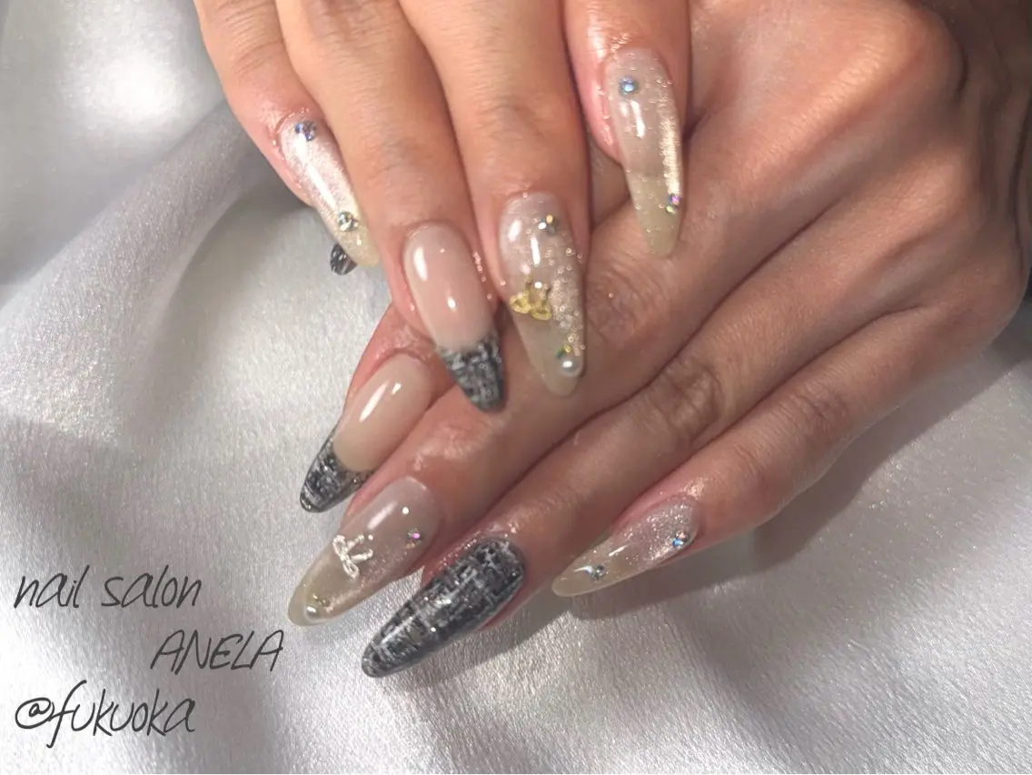 ネイル マグネットネイル ツイードネイル nail salon ANELA mayaのネイルデザイン