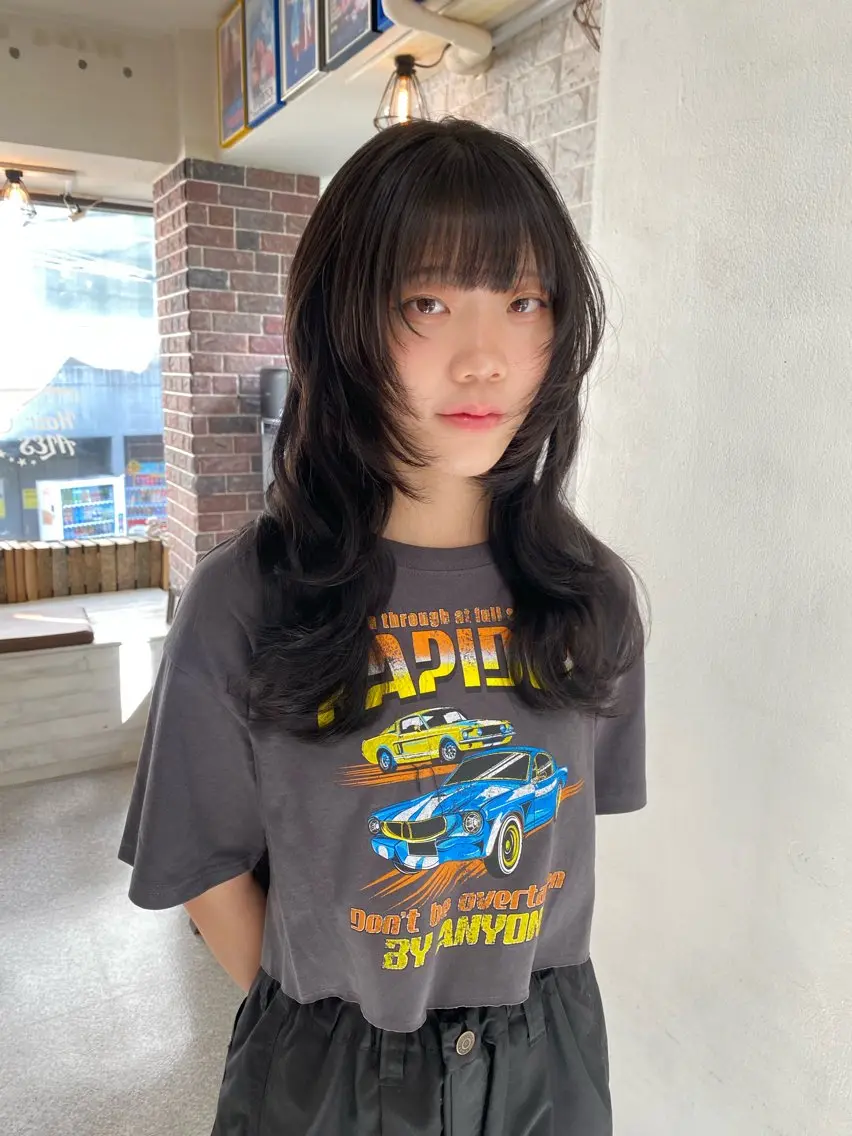 セミロング エクステ ウルフカット カット エクステ レイヤーウルフ エクステ磯部のヘアスタイル