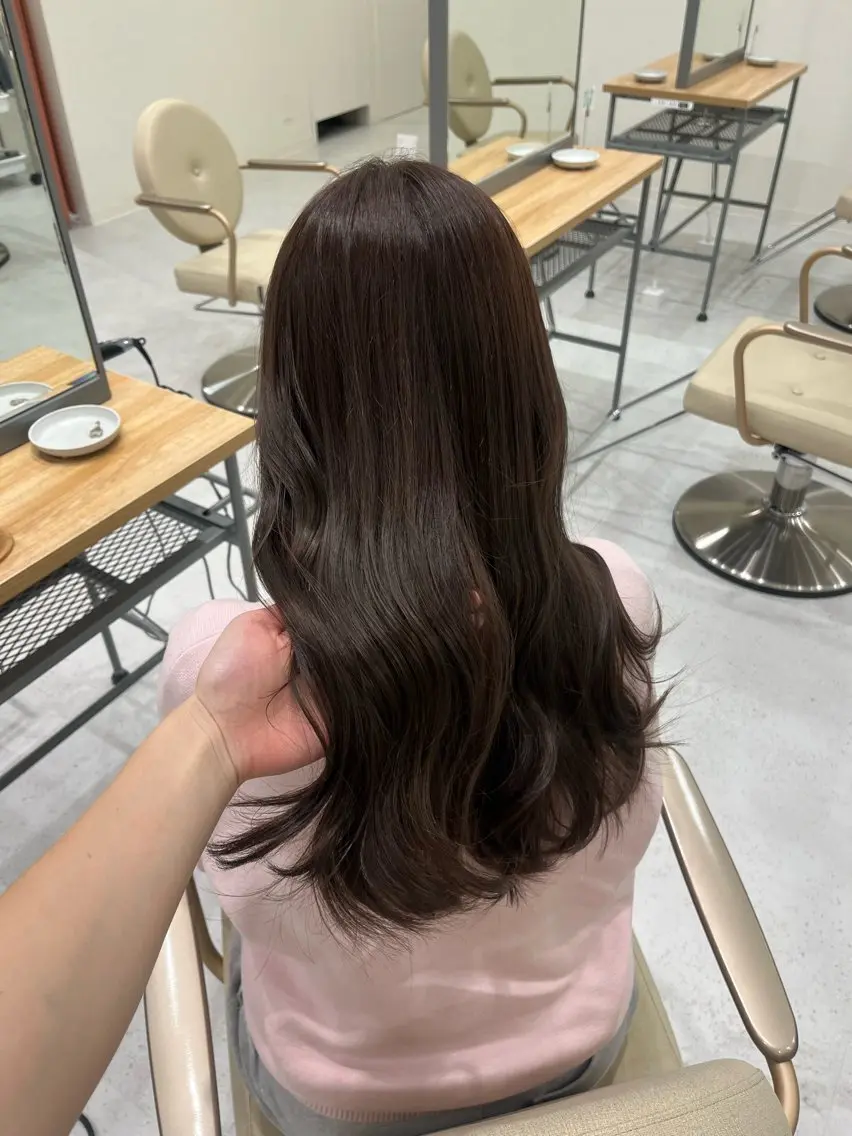 ロング カラー ブリーチ ブラウンカラー ショコラブラウン 透明感カラー ダブルカラー カット ヘアカラー ヨシカ/透明感カラー 酸性ストレートのヘアスタイル