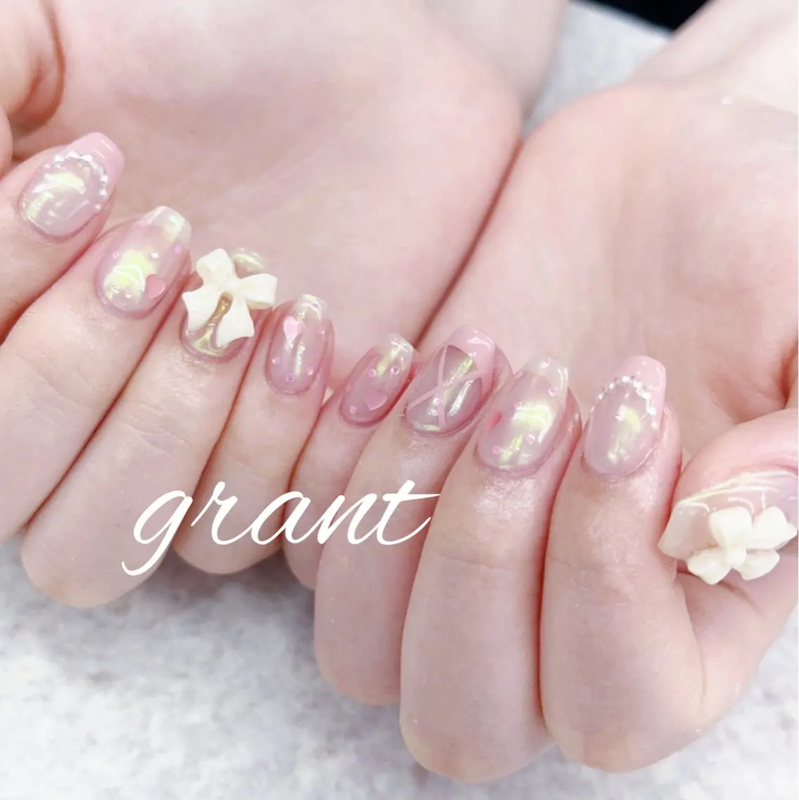 ネイル ピンク リボン nailsalon grantのネイルデザイン
