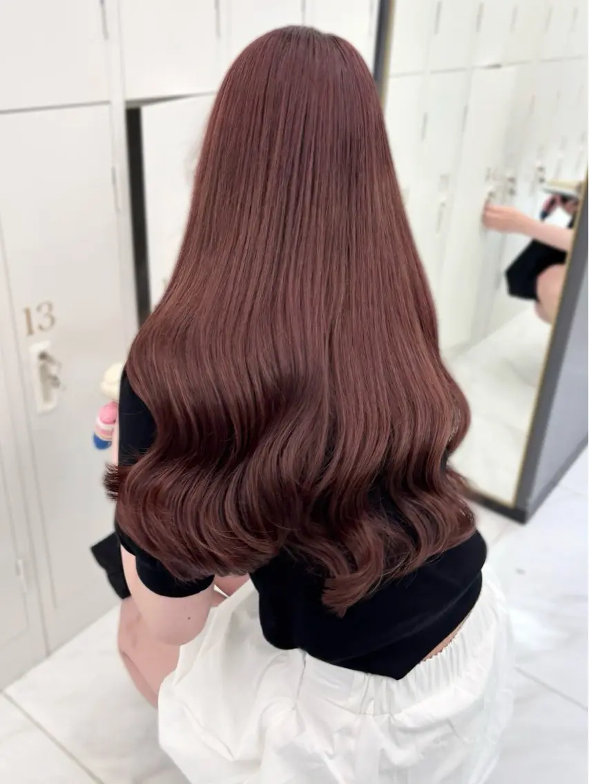 ロング カラー ブラウンカラー ピンクカラー ピンクブラウン 髪質改善 トリートメント ヘアカラー トリートメント 盛れる顔周り🤍渋谷 Risa🎀のヘアスタイル