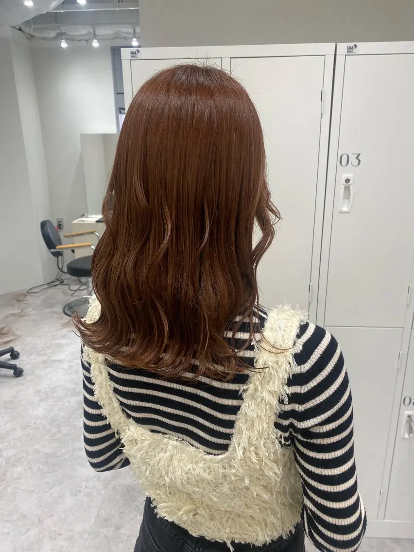 ミディアム カラー ヘアアレンジ ブリーチ ブラウンカラー ブリーチなしカラー オレンジ オレンジブラウン ヘアカラー ボブ /ニュアンス/ satomi🧸💖のヘアスタイル
