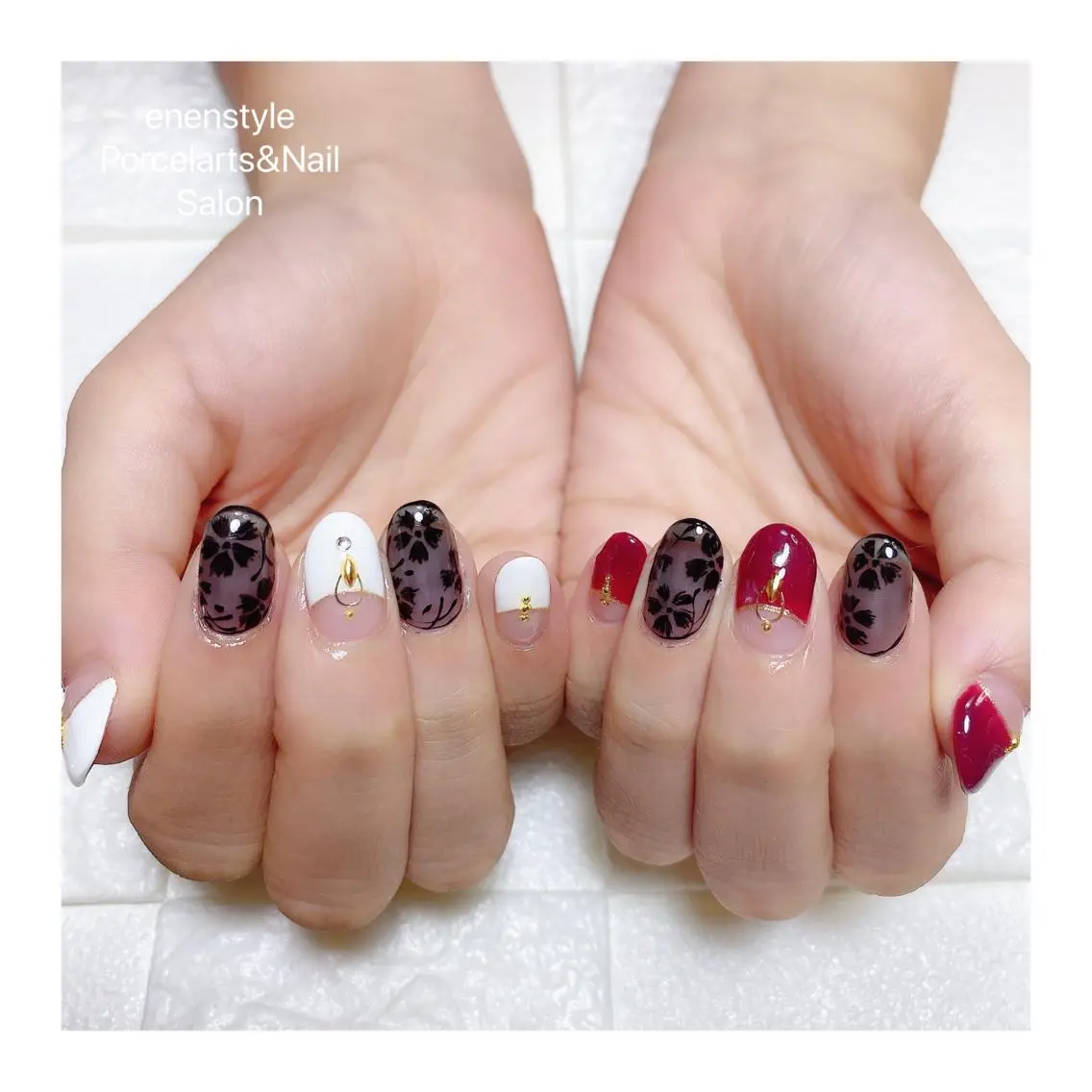 ミディアム ネイル ハンドネイル 🐾enen style 🐾のネイルデザイン