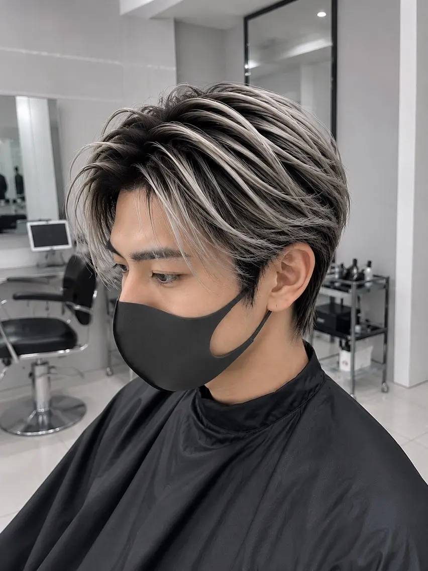 カラー メンズ メンズバレイヤージュ バレイヤージュ シルバー ホワイトシルバー ヘアカラー 大智/ハイライト バレイヤージュのヘアスタイル