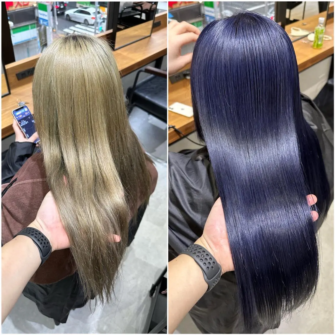 セミロング カラー ブルーカラー バイオレットカラー KEISUKE🐶 カラー×エクステ特化のヘアスタイル