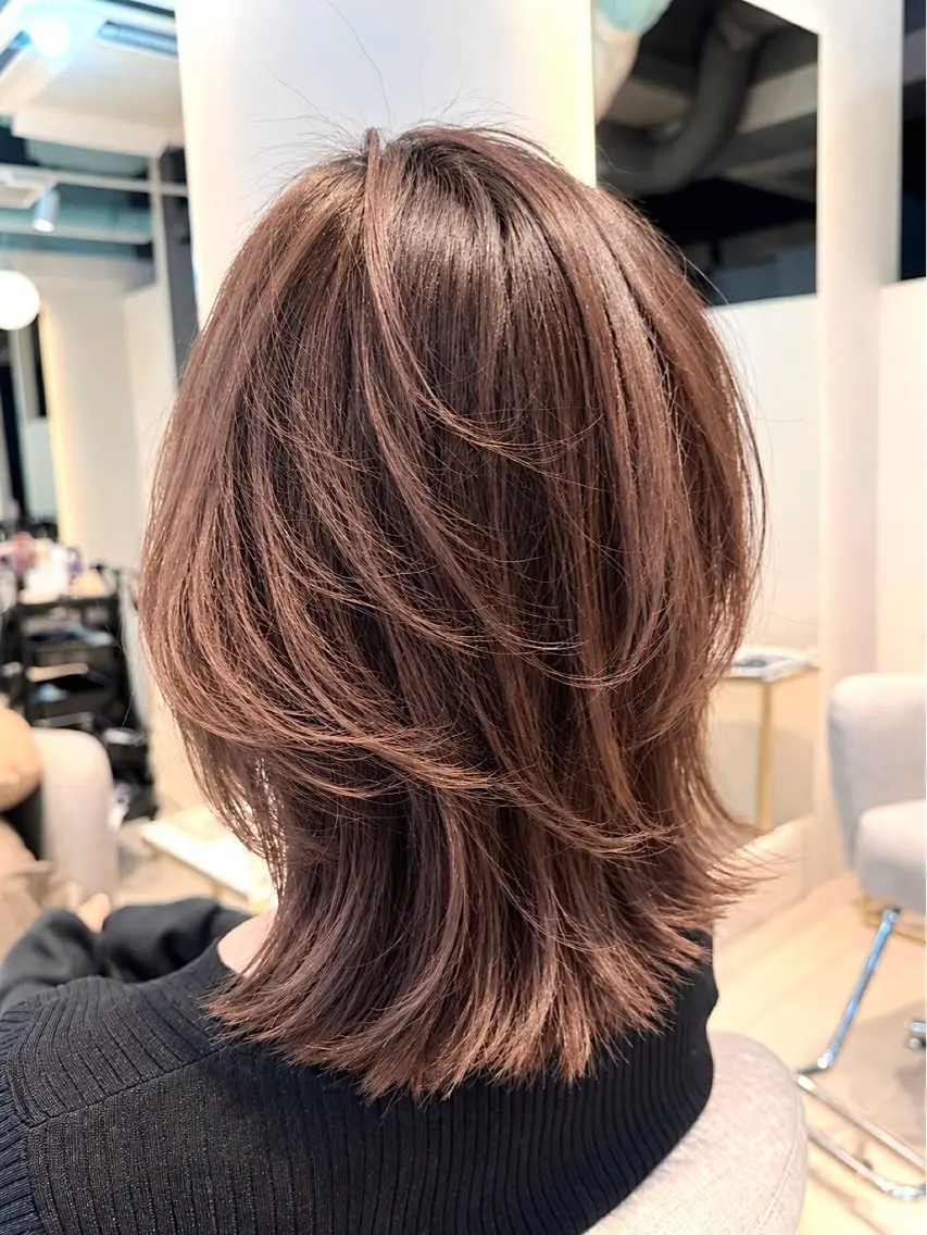 セミロング カット ヘアカラー トリートメント ハッシュカット/銀座 /バタフライレイヤーのヘアスタイル