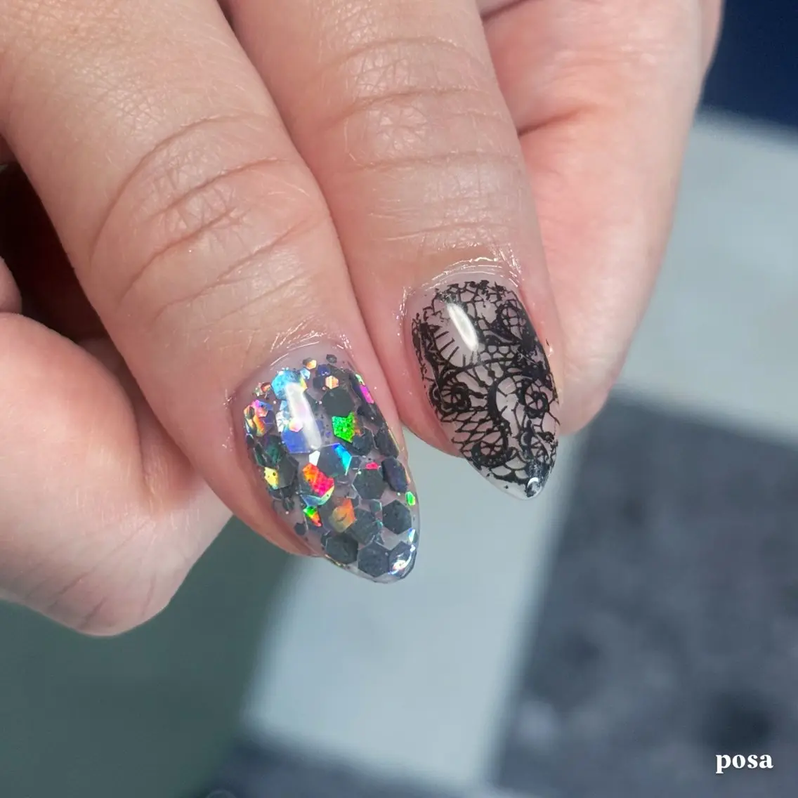 ネイル キラキラネイル レース ラメ(グリッター) ワンカラーネイル シンプルネイル ハンドネイル posa nail モエミのネイルデザイン