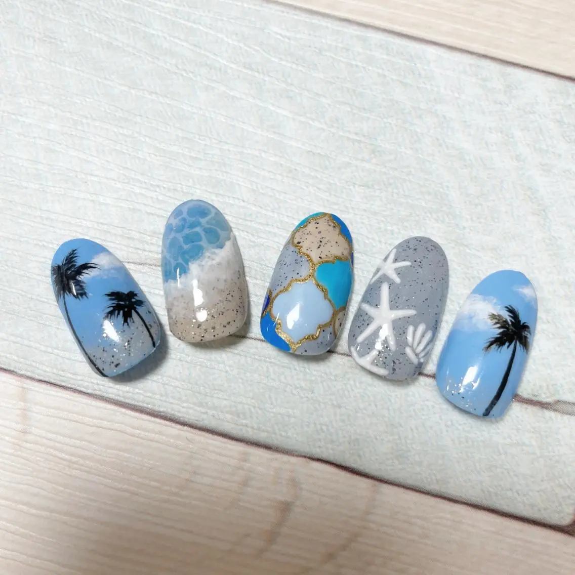ネイル ブルー ジェルネイル 夏ネイル MINORI Nail&Waxのネイルデザイン