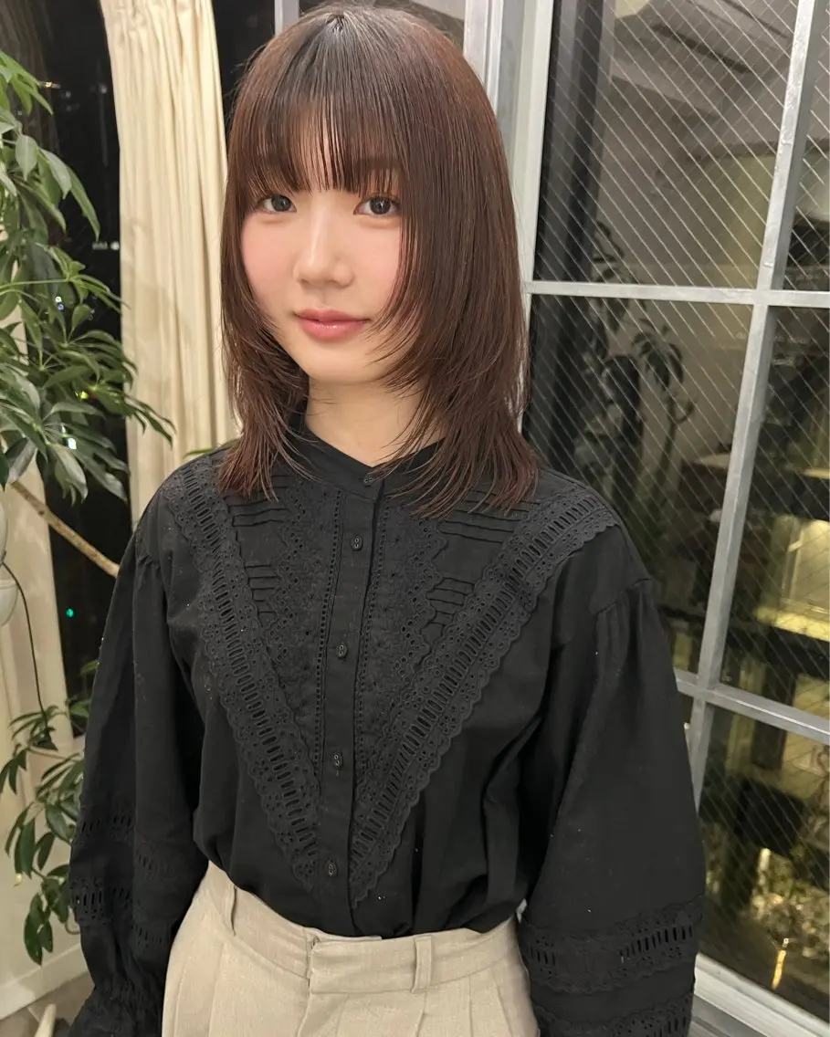 ミディアム カラー ヘアカラー 縮毛矯正 レイヤー/縮毛矯正/ 暖色/mao🎀のヘアスタイル