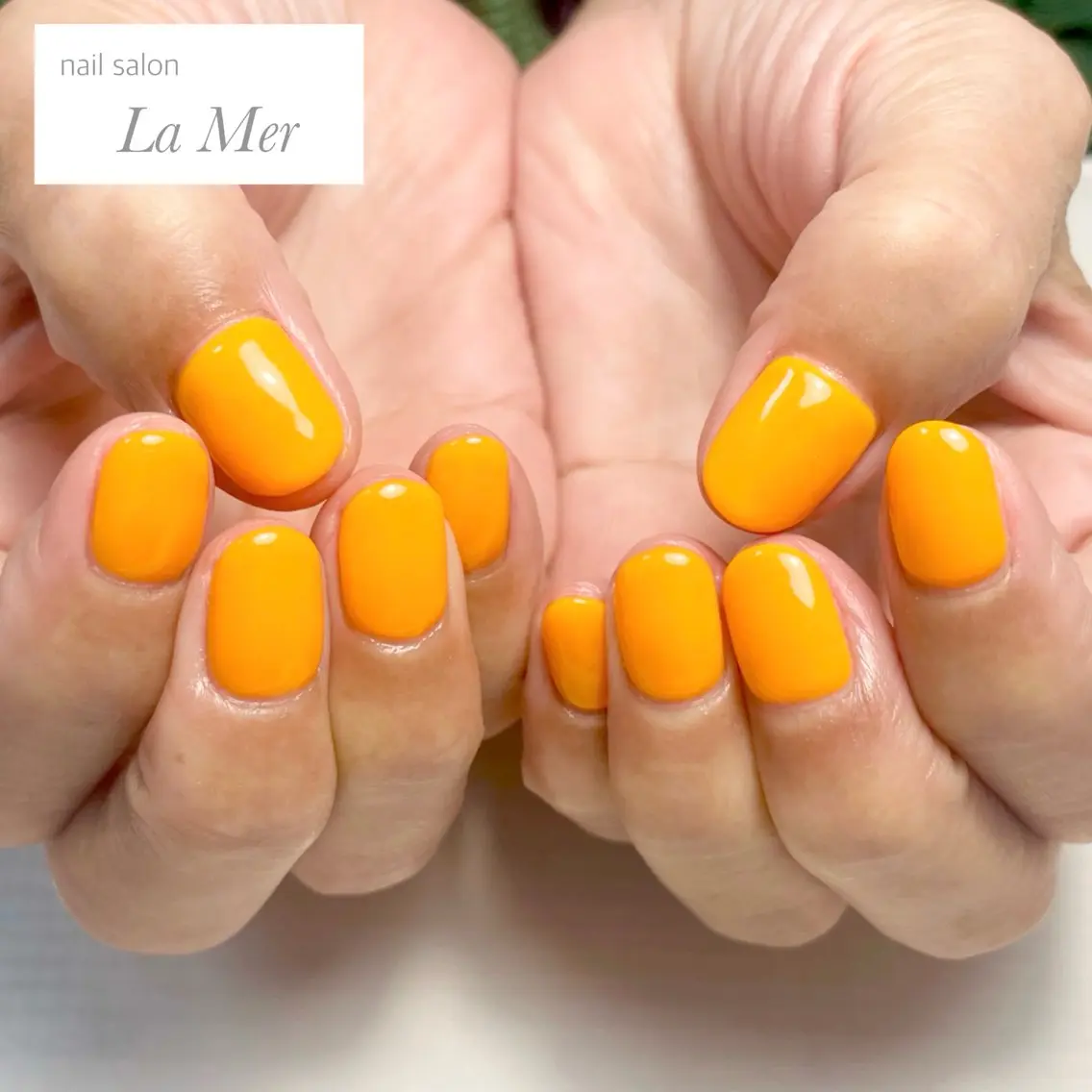 ネイル オフィスネイル ワンカラーネイル オレンジ ショートネイル 春ネイル ハンドネイル nailsalon La Merのネイルデザイン