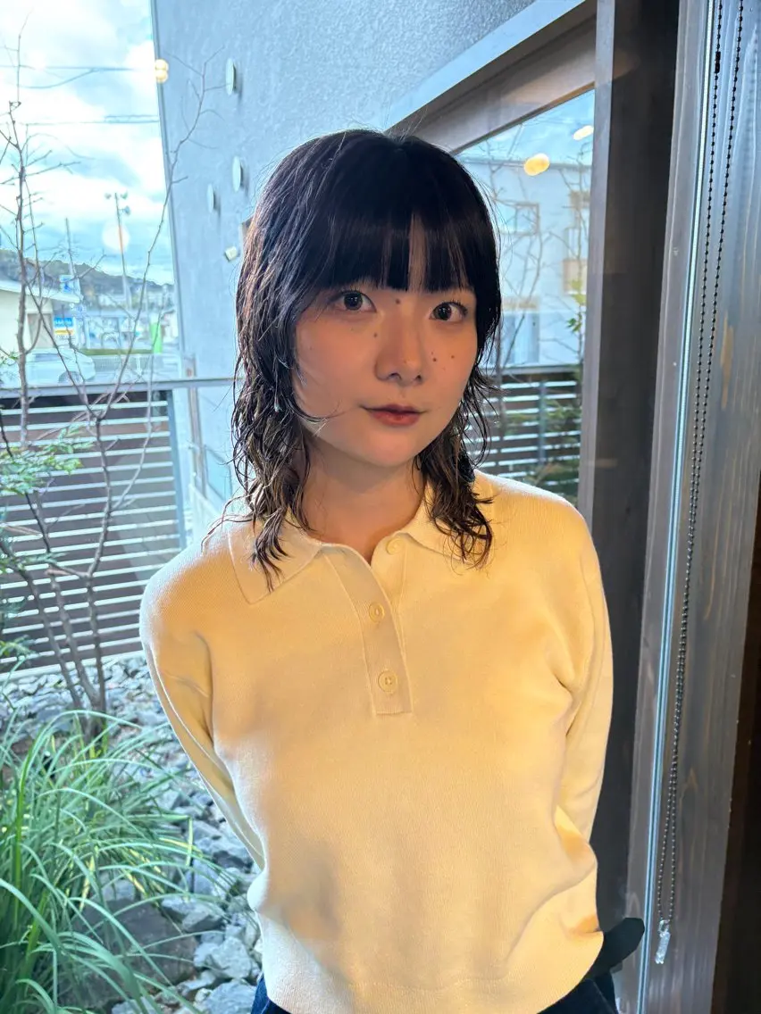 ミディアム パーマ ミディアムパーマ ウルフカット パーマ/ゆるふわボブ デザインカラー/堀本のヘアスタイル