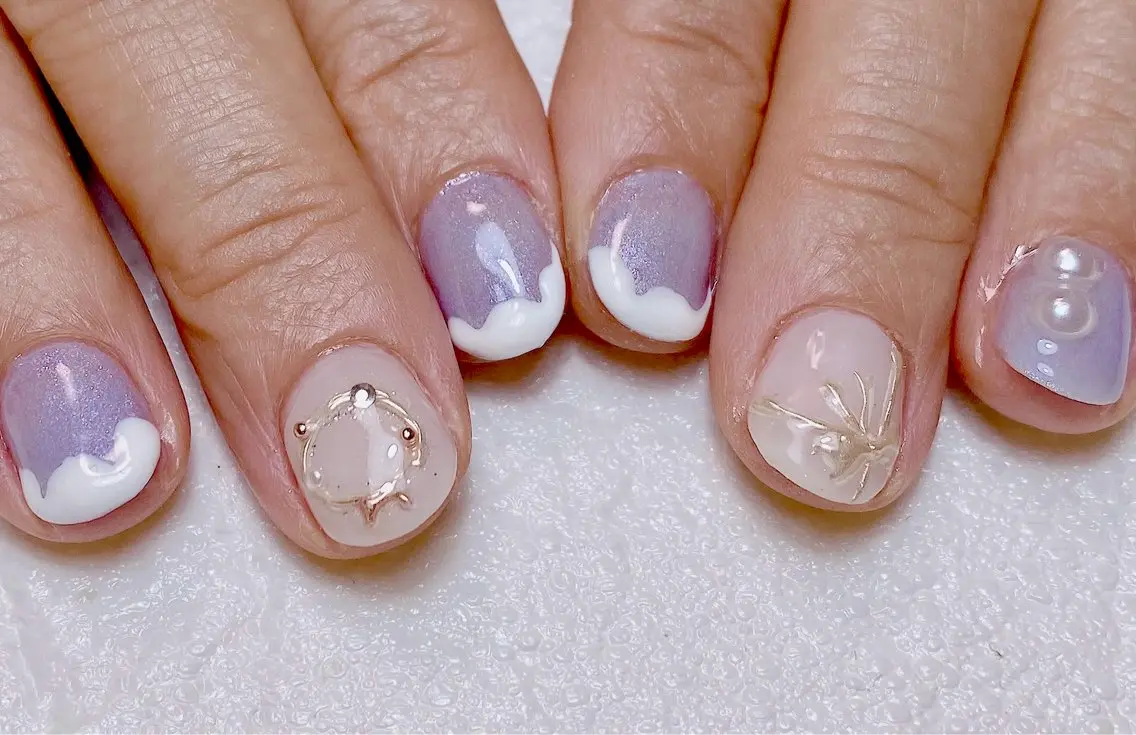 ネイル ブルー フレンチネイル 持ち込み ぷっくりネイル 冬ネイル ハンドネイル Nail Salon K 🧸美爪育成のネイルデザイン