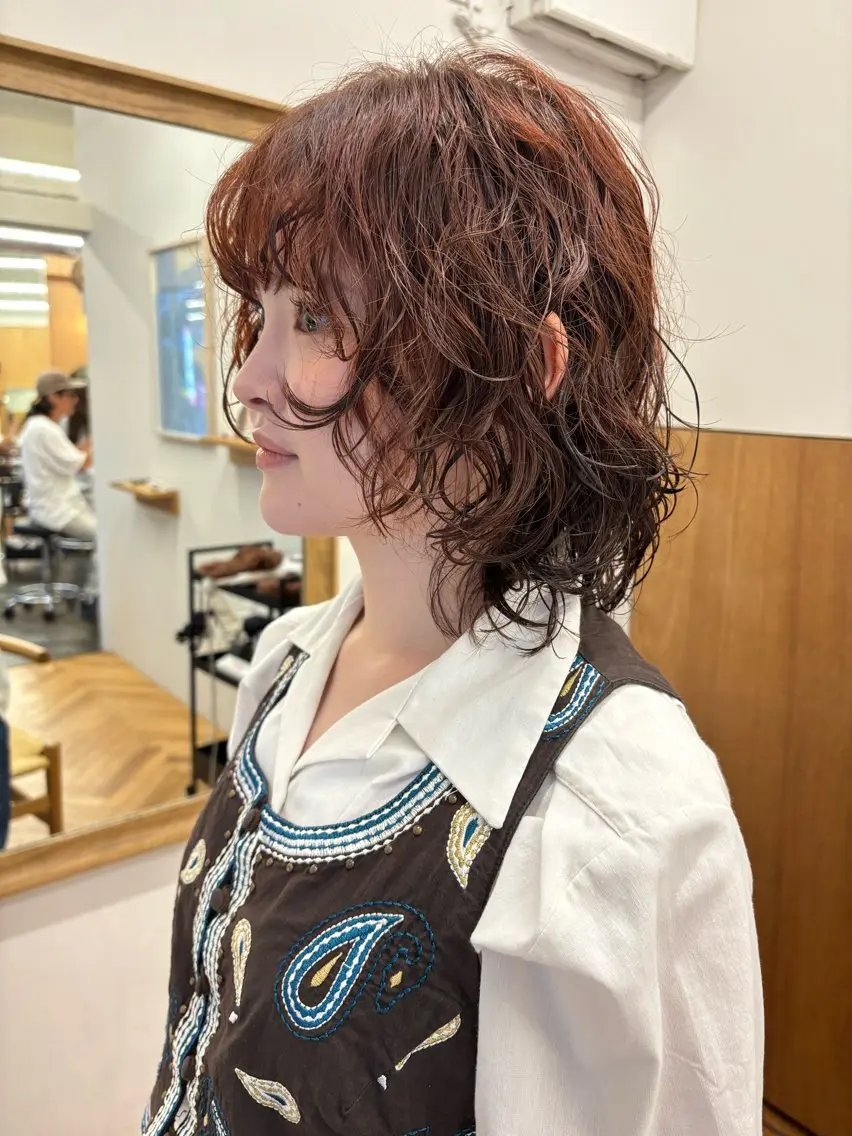ショート カラー パーマ オレンジ ヘアカラー トリートメント 美空🐇 レイヤー / 透明感カラー🩰のヘアスタイル
