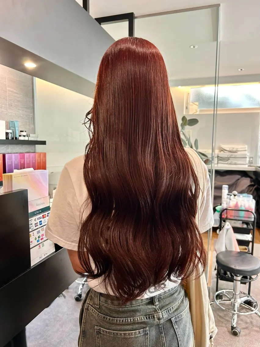 ロング カラー ブリーチ ダブルカラー ブリーチなしカラー レッドカラー 🎀ヘアセット透明感 /REINA🎀のヘアスタイル