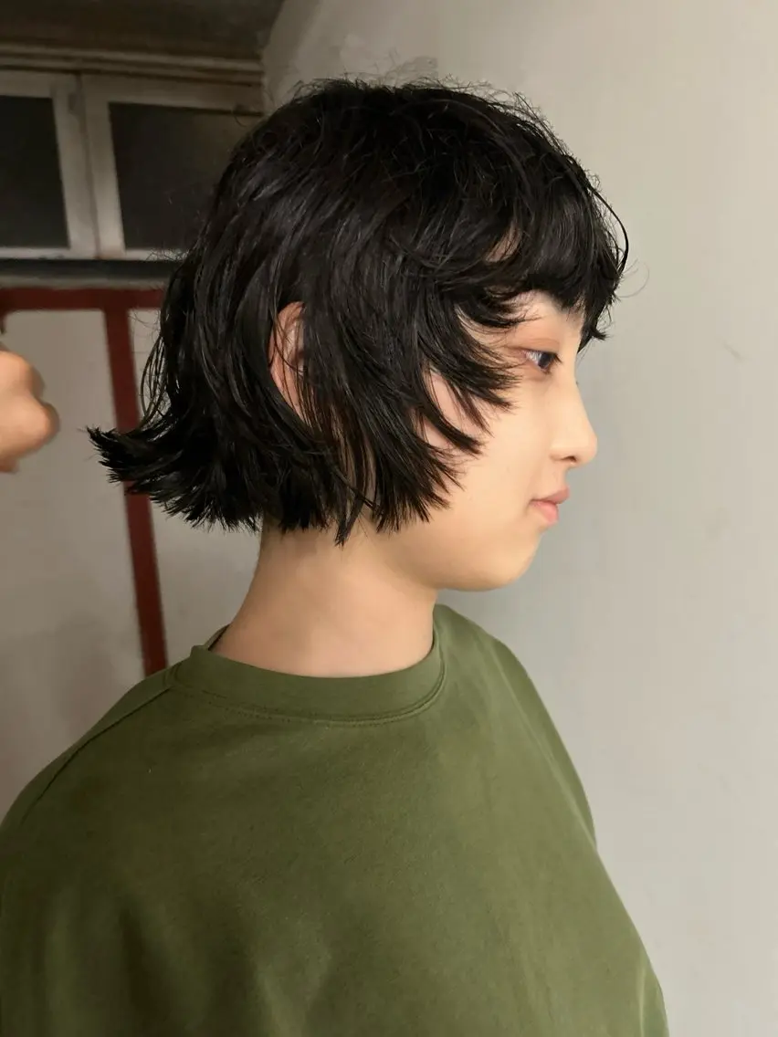 ショート ボブ 顔周りカット カット パーマ 藤原 直希のヘアスタイル
