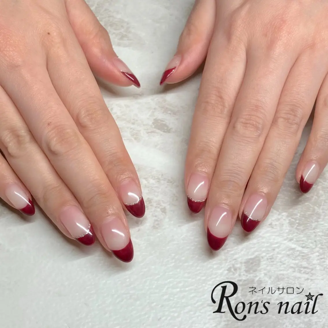 ネイル フレンチネイル ラメ(グリッター) Ron's nail 笹岡のネイルデザイン