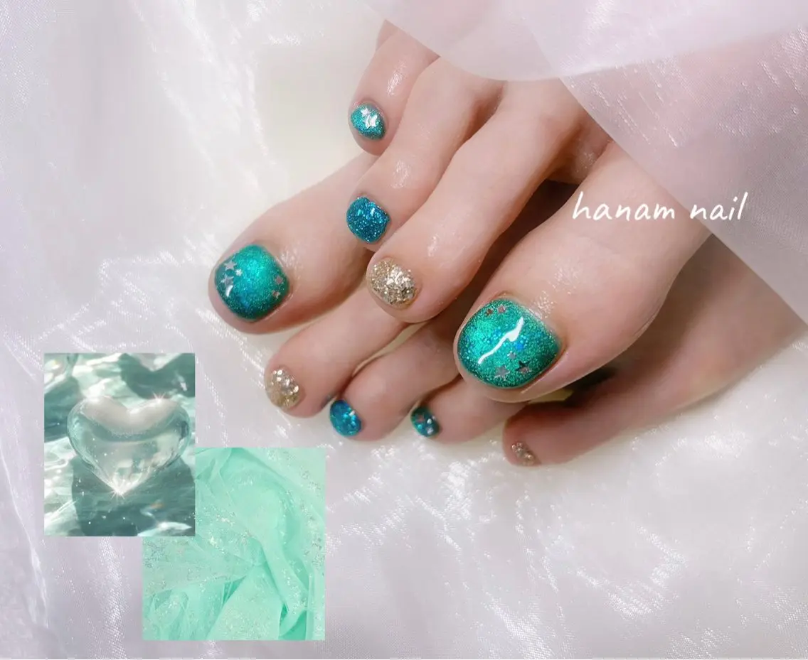 ネイル フットネイル hanam nail 🌿🩵ハナムネイルのネイルデザイン