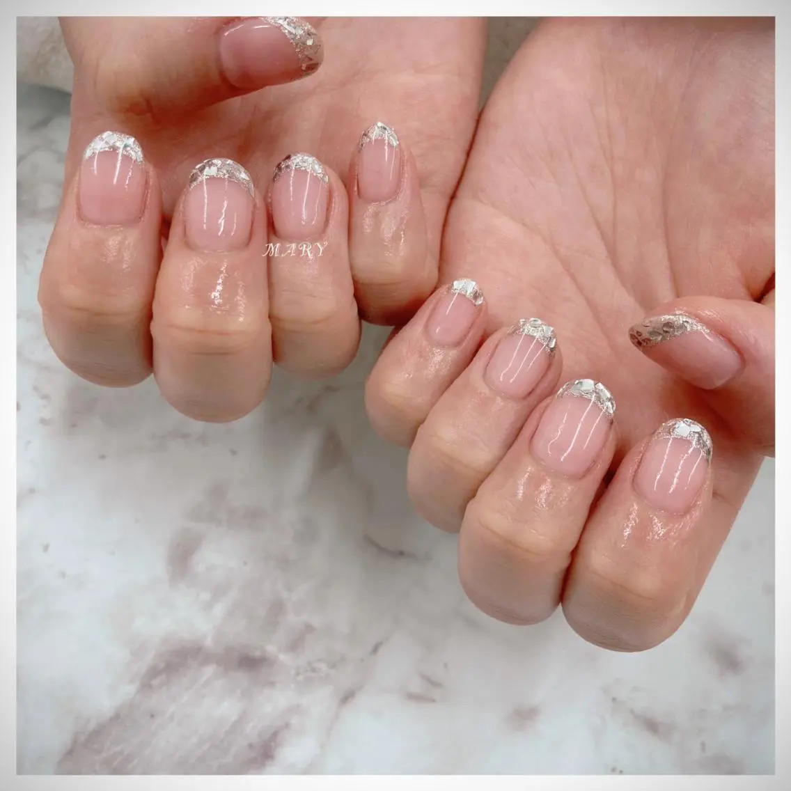 ネイル フレンチネイル ガラスフレンチ ニュアンスネイル ワンカラーネイル シンプルネイル ハンドネイル Mary nail .narumiのネイルデザイン