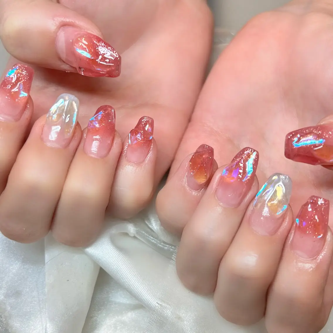 ネイル アートネイル オーロラネイル ジェルネイル 韓国ネイル ロングネイル ハンドネイル clover nailのネイルデザイン