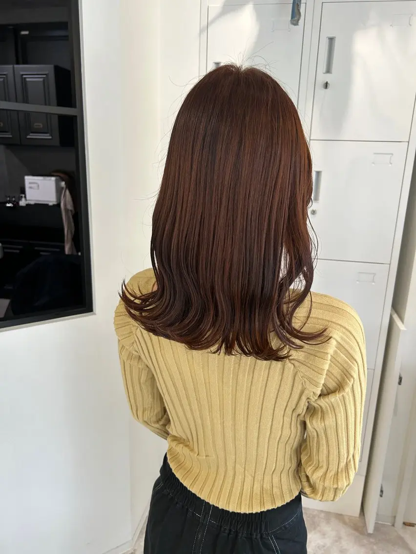 セミロング カラー ブラウンカラー オレンジ オレンジブラウン ヘアカラー トリートメント 河野いずみ レイヤー/ボブ 🤍のヘアスタイル