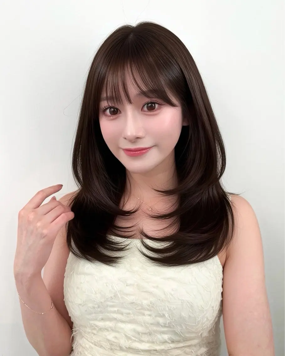 セミロング 顔周りカット 韓国風ヘア レイヤーカット カット ヘアカラー トリートメント ヘッドスパ ヘアセット 前髪顔まわりカット 🌈中村海聖のヘアスタイル