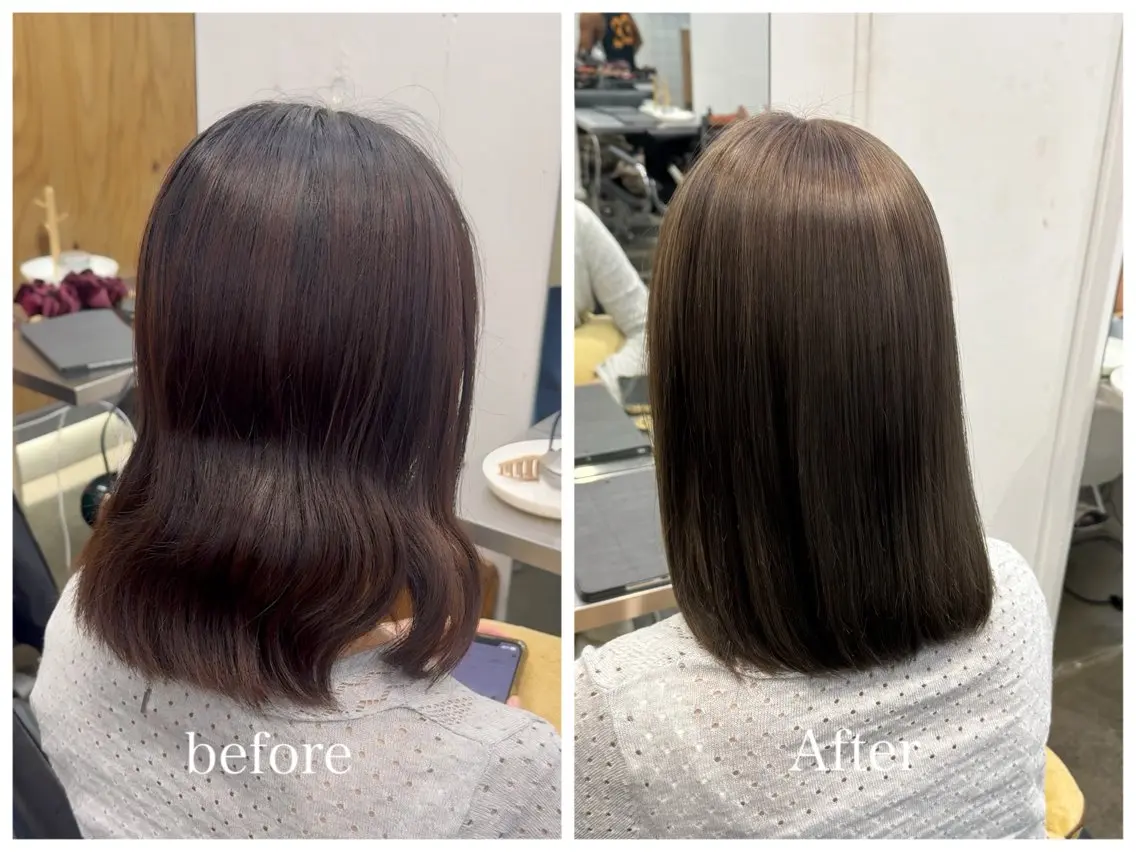ミディアム カラー ベージュカラー ブリーチ オリーブベージュ 新宿 似合わせカラー HINAのヘアスタイル