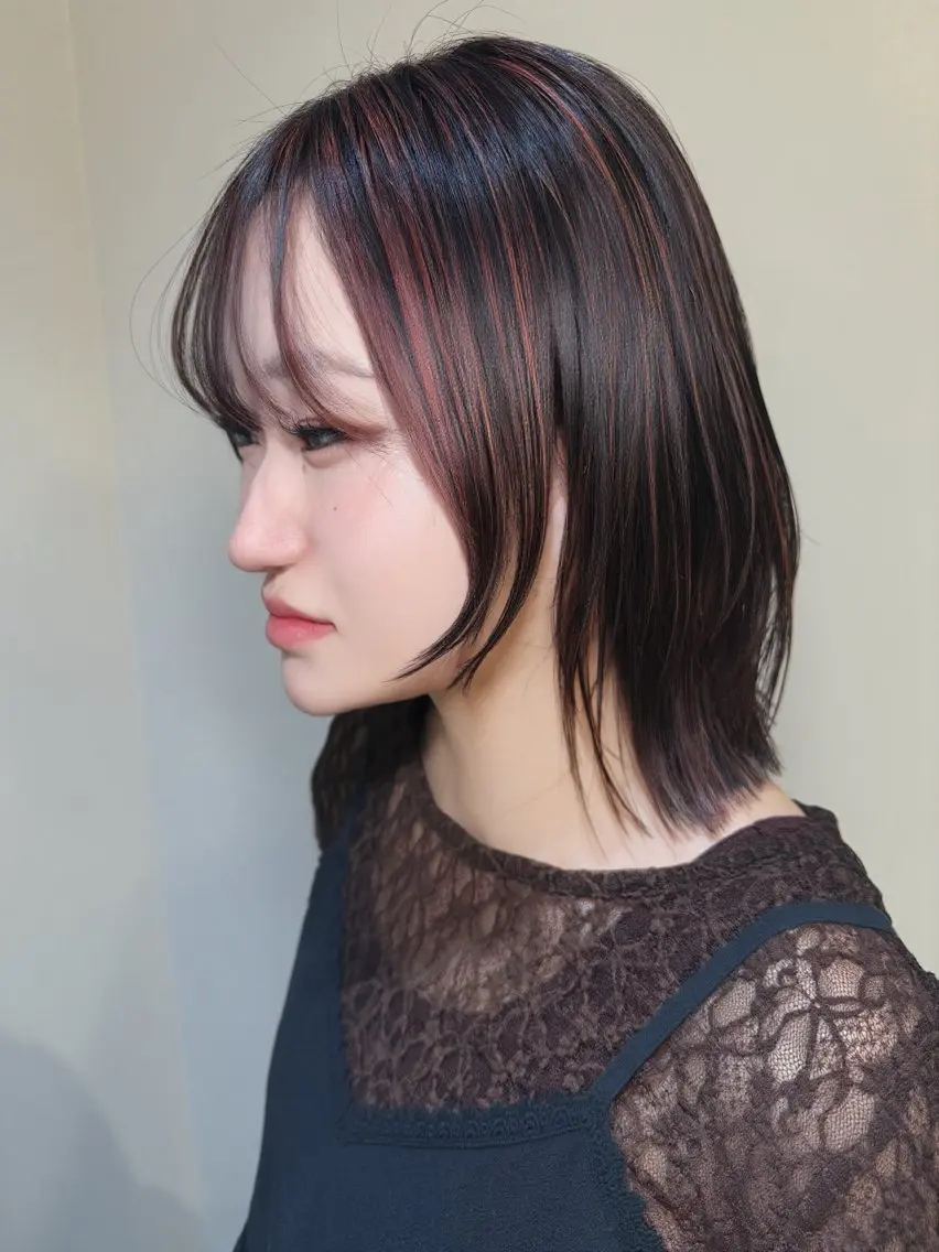 セミロング カラー 髪質改善/縮毛矯正 /レイヤーカット岡部のヘアスタイル