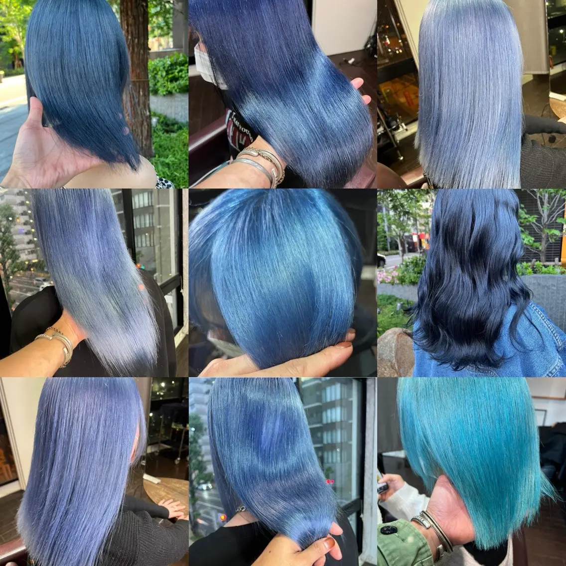 ロング カラー 黒髪 ブリーチ ブルーカラー ブルーブラック ケアブリーチ ヘアカラー Lima/ハイトー ン/ブリーチ/心斎橋のヘアスタイル