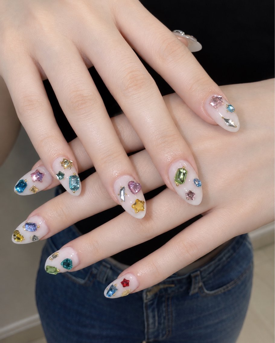 ネイル 長さ出し キラキラネイル 韓国ネイル ロングネイル スカルプネイル ハンドネイル ハンドケア CHIBI NAIL SALON 船橋のネイルデザイン