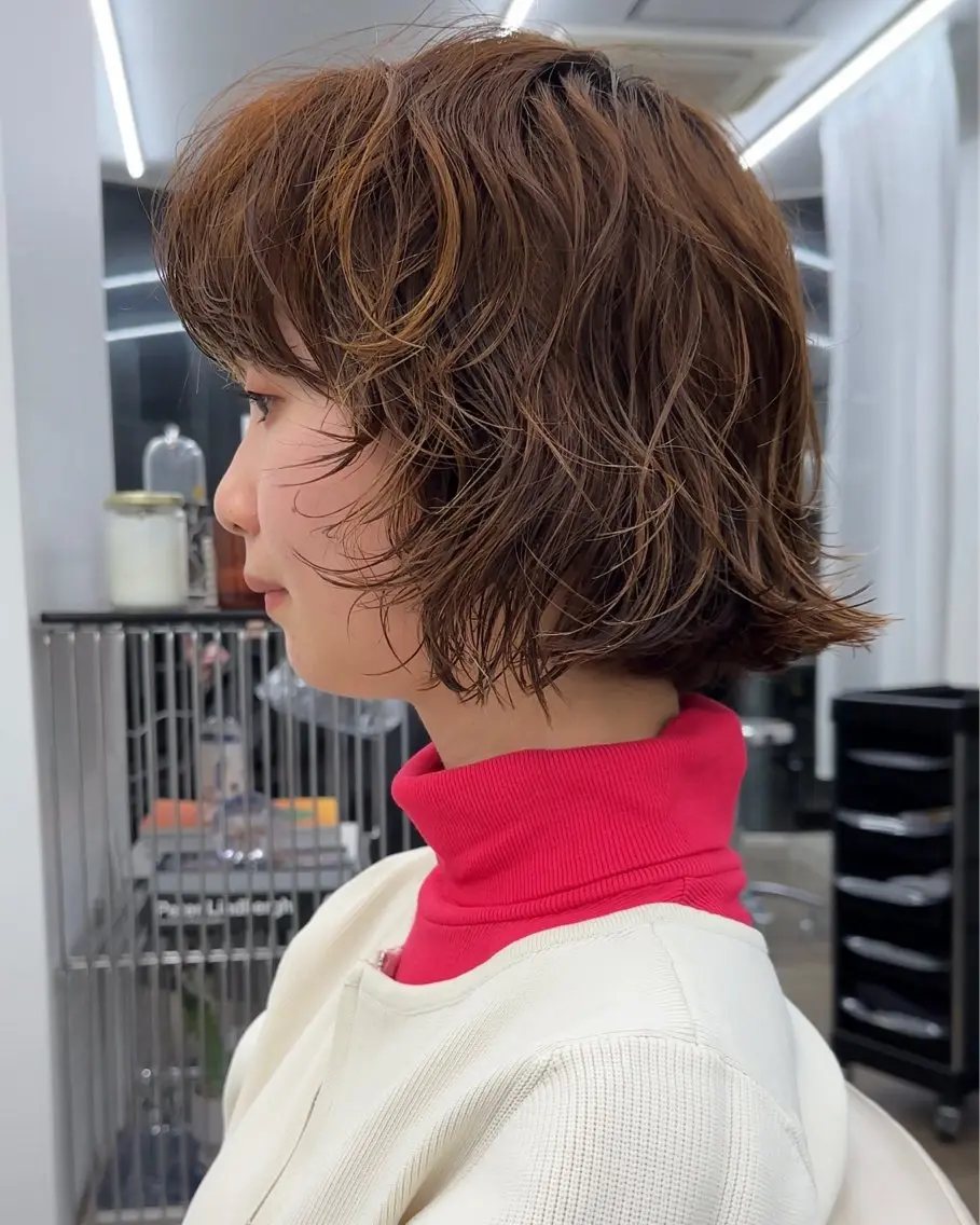 ショート カラー パーマ カット パーマ トリートメント ボブ/レイヤー/ケア パーマ/リュウタのヘアスタイル