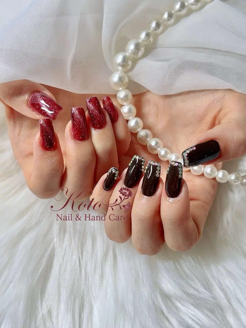 ネイル 長さ出し ジェルネイル 持ち込み ニュアンスネイル 赤色 ハンドネイル Nail Salon KOTOのネイルデザイン