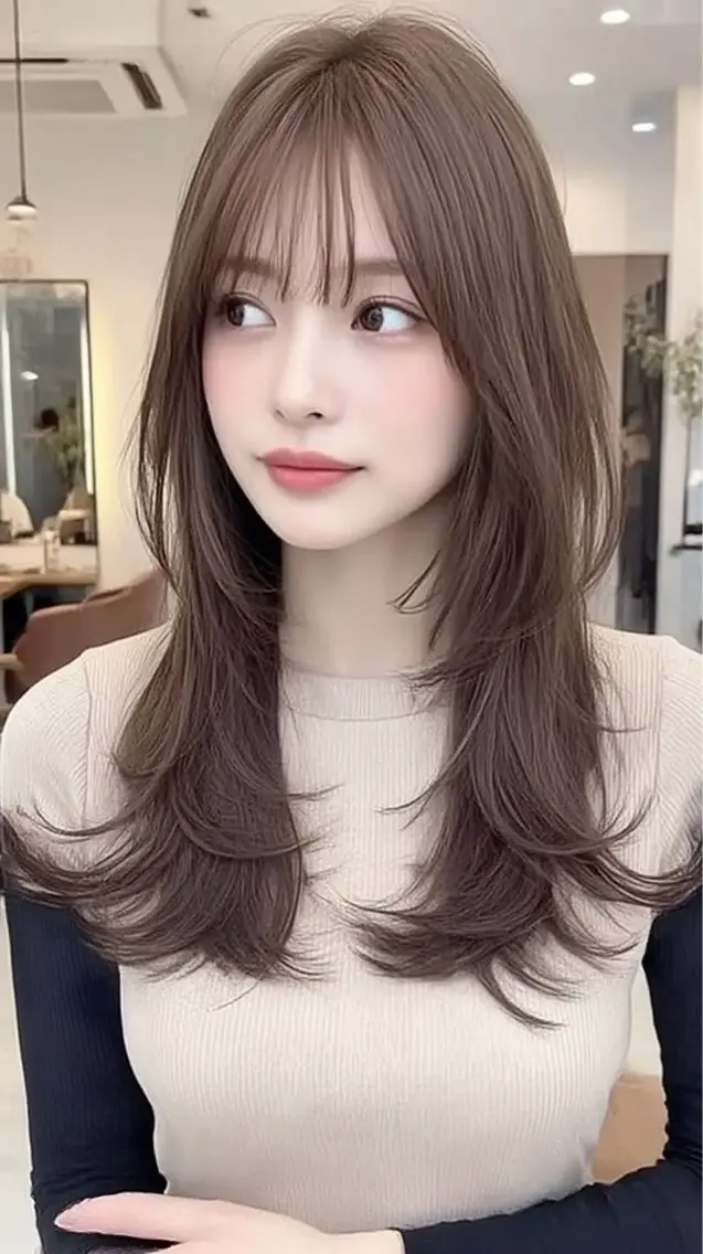 セミロング カラー ヘアカラー 韓国×艶ハイトーンが かわいい✨️リオ🍒のヘアスタイル