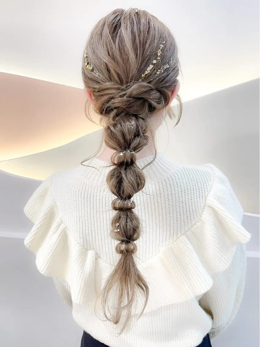 ヘアアレンジ ハーフアップ ポニーテール 結婚式・ブライダル ヘアセット ミディアム/顔周り/ ベージュ🌼mayuのヘアスタイル