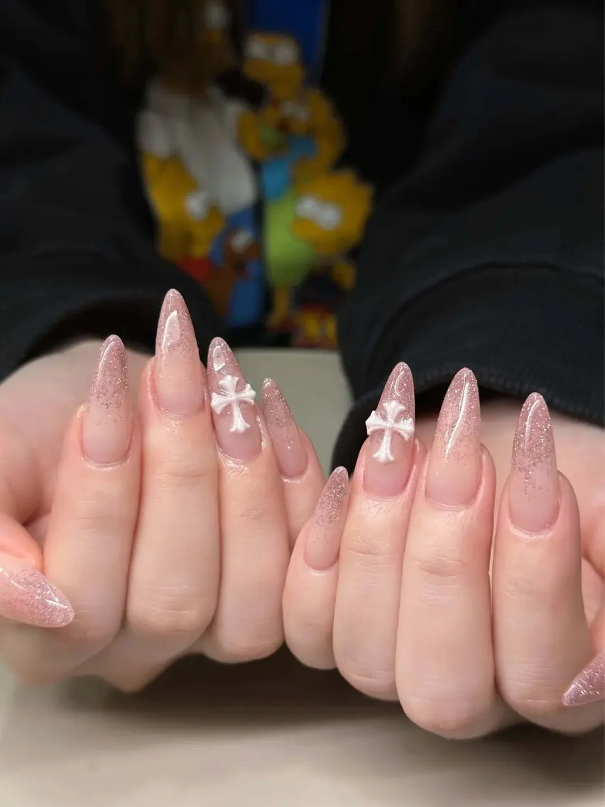 ネイル オーロラネイル ブルー チークネイル 長さ出し フットネイル ハンドネイル Kaori ちゃんのネイルデザイン