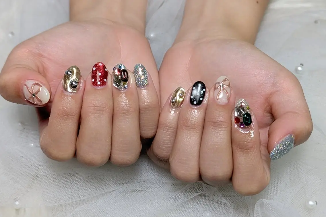 ネイル 持ち込み 冬ネイル クリスマス ハンドネイル m&pPrivate nailsalonのネイルデザイン