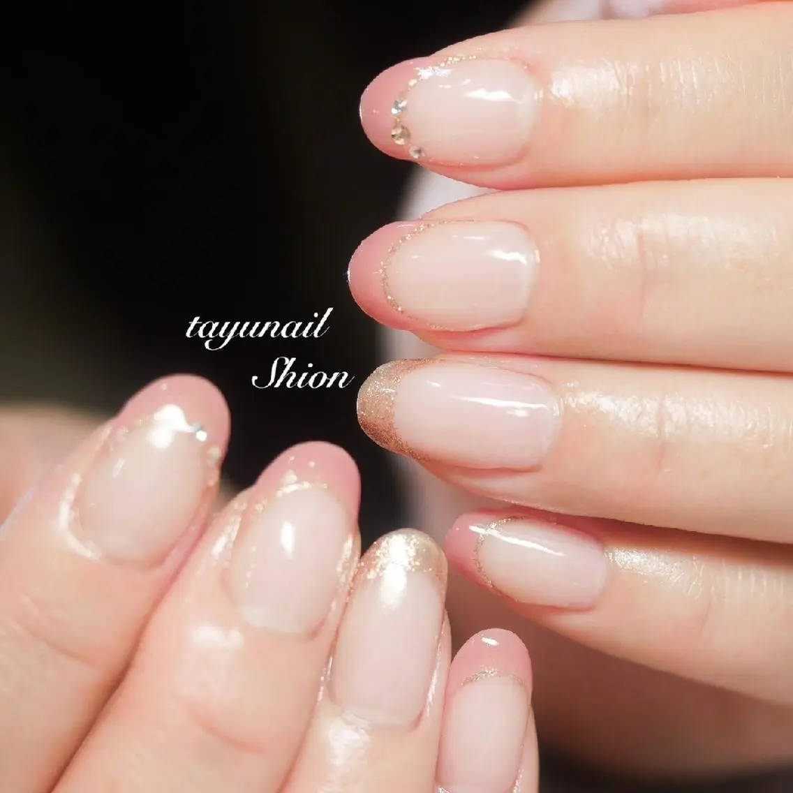 ネイル ブルー フレンチネイル ジェルネイル パラジェル ピンク ネイルサロン 【たゆnail】のネイルデザイン