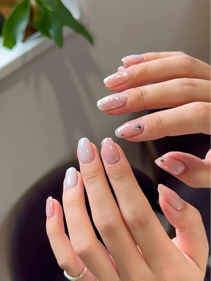 ネイル ブルー ブラウン クリアネイル ニュアンスネイル シルバー ハンドネイル pointillé .ayaのネイルデザイン