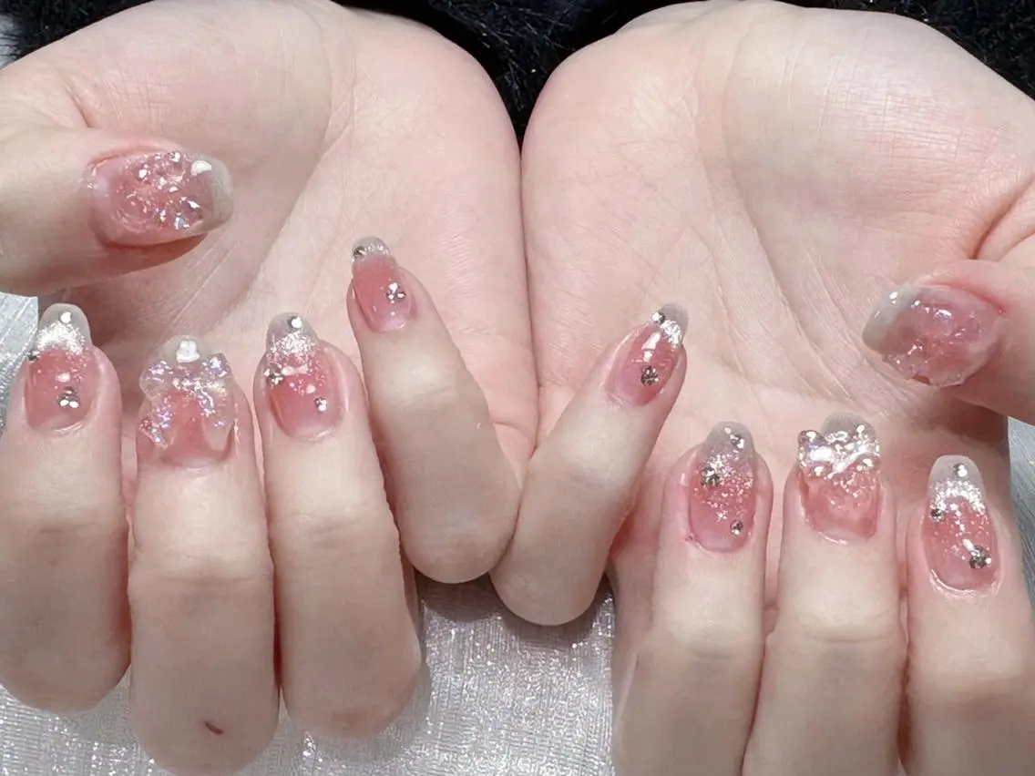 ネイル チークネイル 長さ出し フレンチネイル ジェルネイル 韓国ネイル ハンドネイル Lucky Nail Salonのネイルデザイン