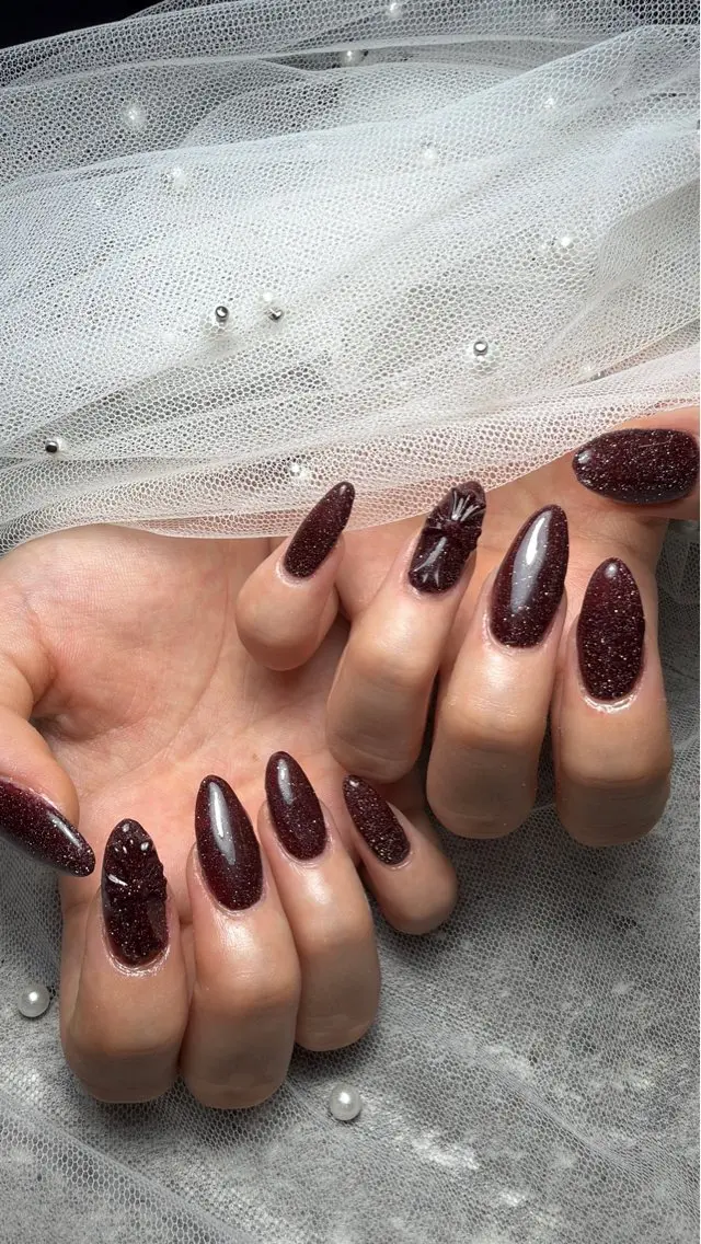 ネイル ボルドー フラッシュネイル スカルプネイル ハンドネイル LOCUS NAIL RINのネイルデザイン