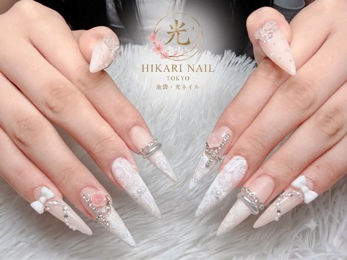 ネイル チークネイル 長さ出し フレンチネイル ガーリー ハロウィン ハンドネイル HikariNail Ikebukuroのネイルデザイン
