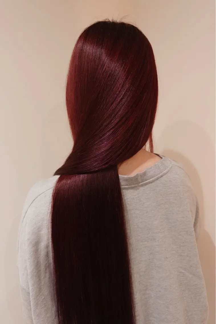 ロング カラー ブリーチ ブリーチなしカラー レッドカラー ロング カット ヘアカラー トリートメント iga/渋谷個室🍀 艶髪カラー✨のヘアスタイル