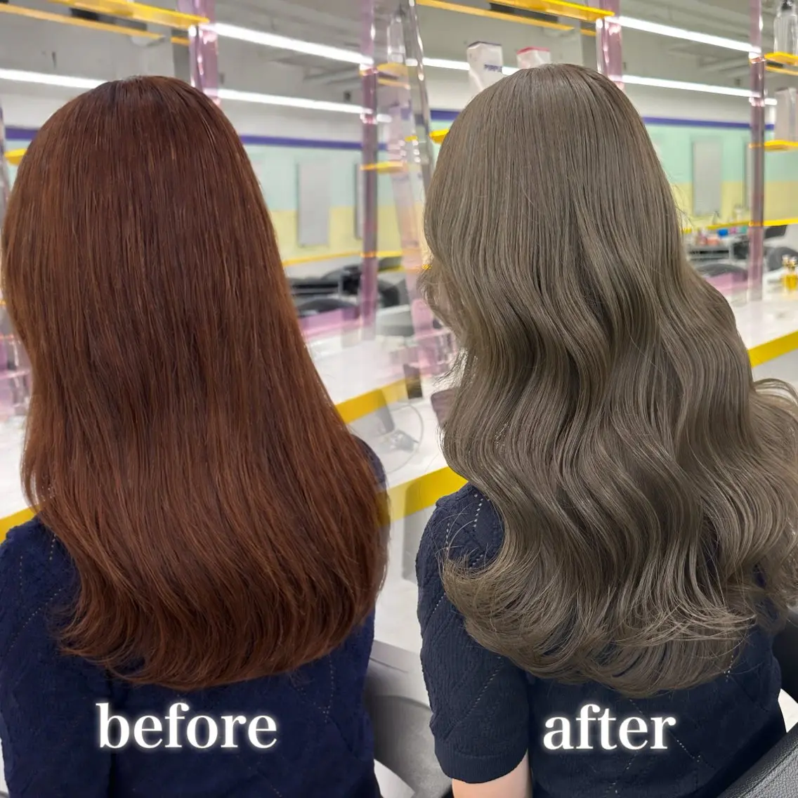 ロング カラー カット ヘアカラー トリートメント ブリーチ縮毛矯正飛我 韓国ヘア🫧のヘアスタイル