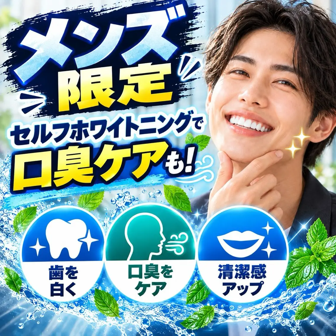 【メンズ限定】歯のセルフホワイトニング+口臭ケア(9分×2セット)¥8800→¥2980の写真