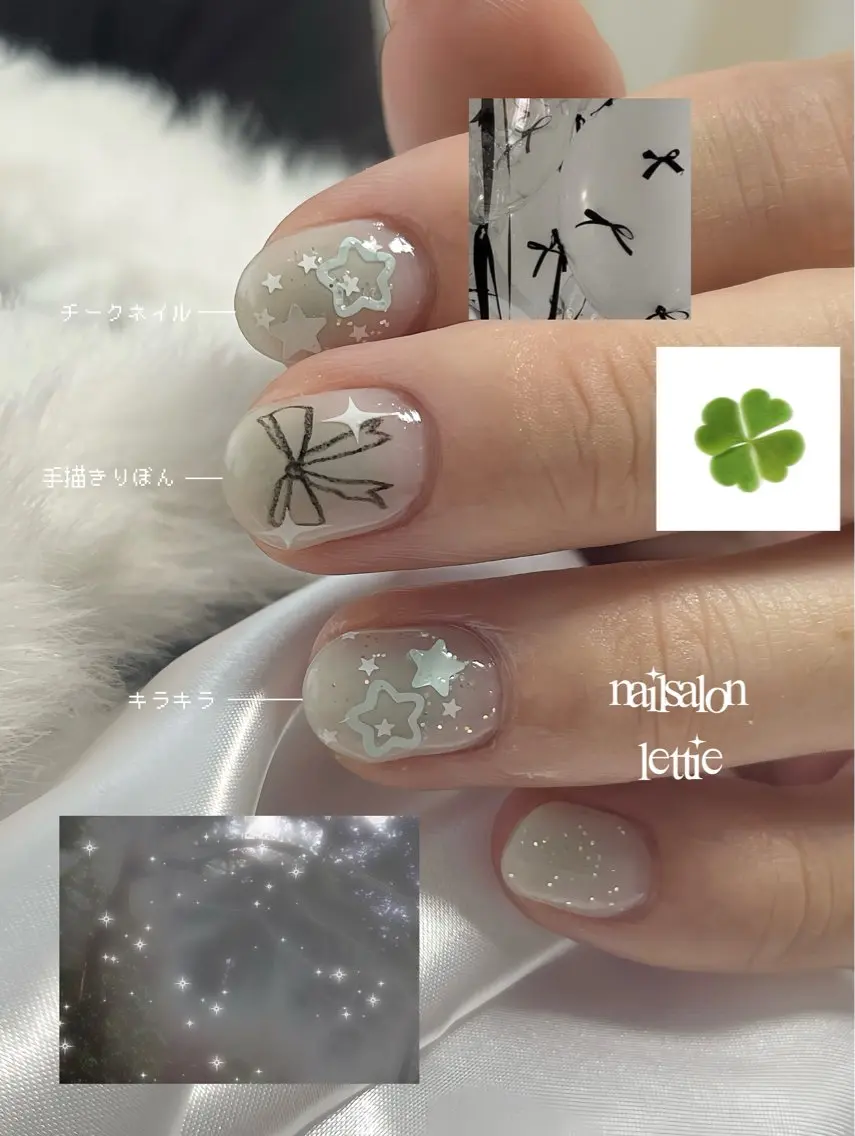ネイル チークネイル ホログラムネイル ピスタチオネイル リボン ʟᴇᴛᴛɪᴇ  🎀 れてぃのネイルデザイン