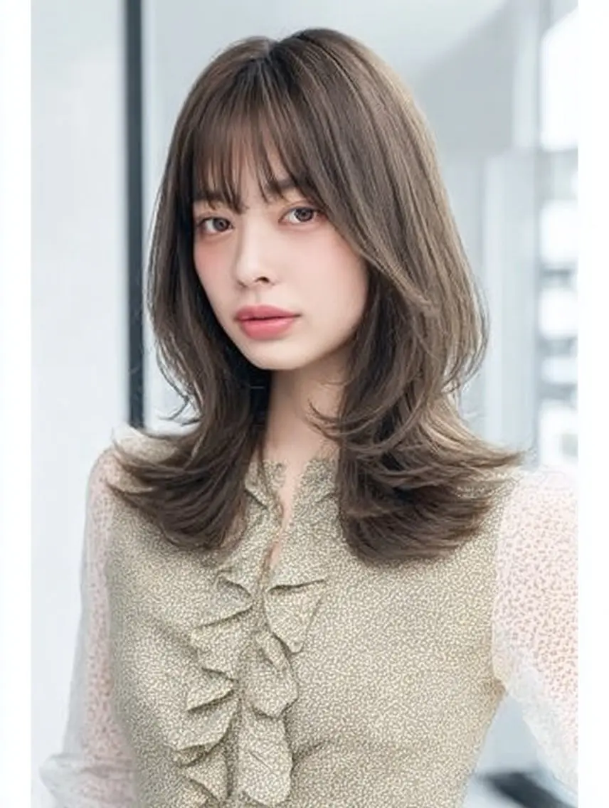 ミディアム 顔まわりレイヤー 顔周りカット ハッシュカット ハイレイヤー 韓国風ヘア カット ヘアカラー トリートメント ✨毛髪診断で絶対綺麗 ✨美髪艶髪専門✨高浪のヘアスタイル