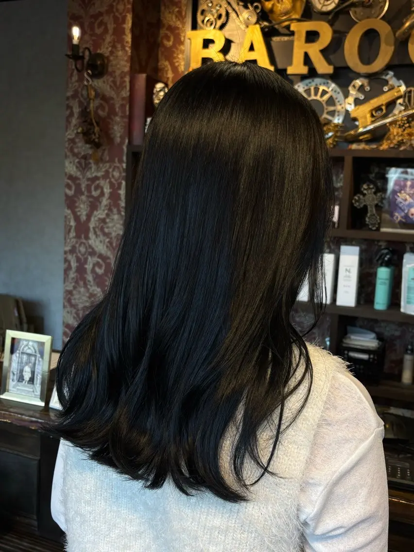 カラー 黒髪 ブルーカラー ブルーブラック 透明感カラー ヘアカラー トリートメント Barocco 🎀ヒメ🎀(19)のヘアスタイル
